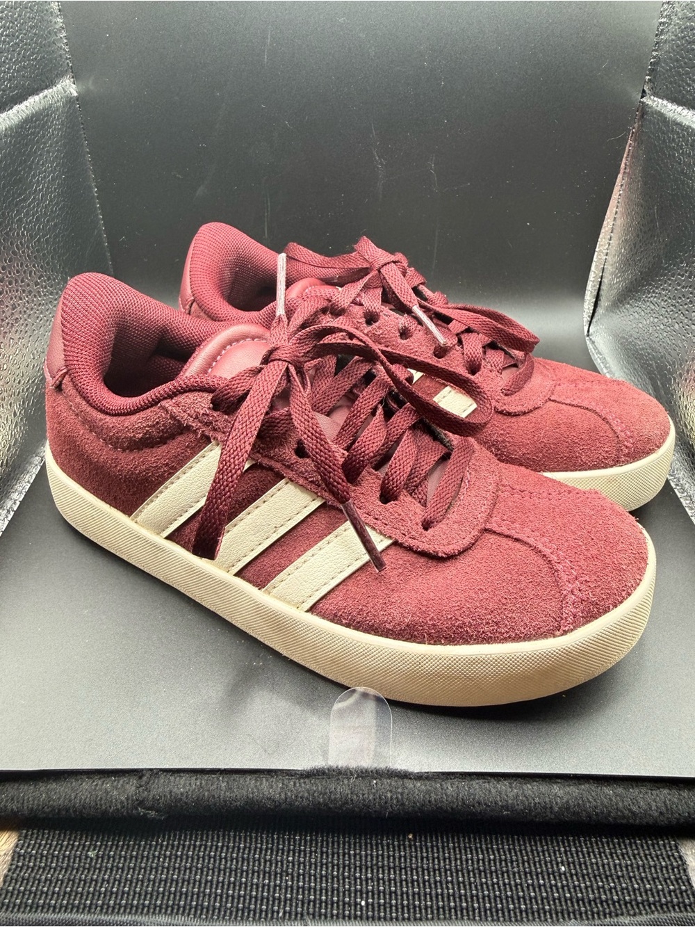Adidas Burgundy Suede Sneakers with White Stripes